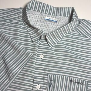 Columbia Omni Shade Mens XXL Vented Short Sleeve Hiking Shirt Green Striped